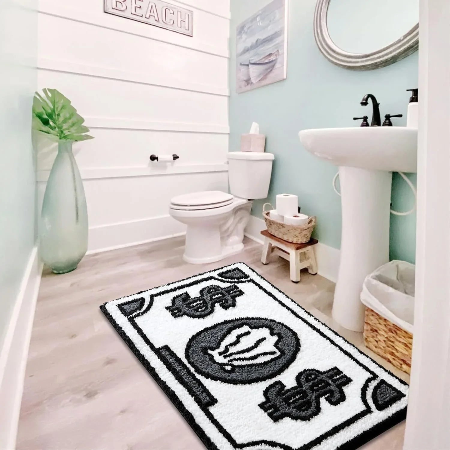 VIKAMA Cartoon Dollar Imitation Cashmere Wash Back Rug Moisture-Proof Foldable Bathroom Floor Mat Bedroom Carpet Home Decoration