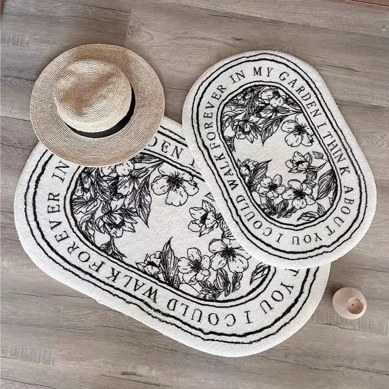 VIKAMA Simple Flowers Imitation Cashmere Toilet Mat Soft Insulation Non-Slip Entrance Carpet Balcony Mat Home Decoration