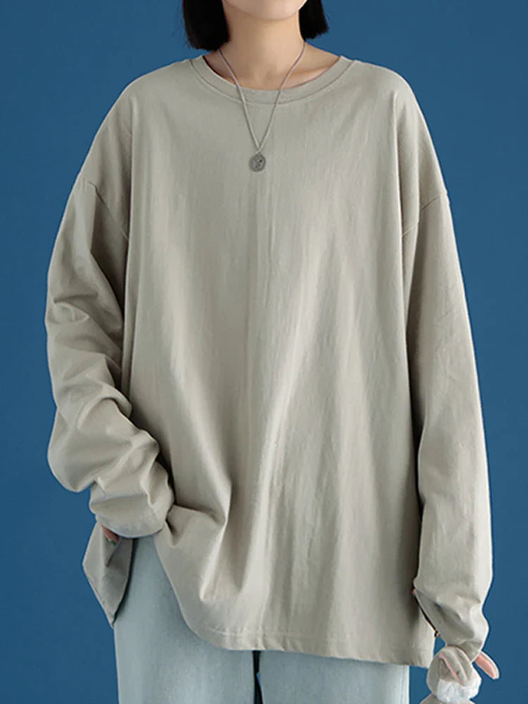 LEGIBLE 2026 Spring Autumn Long Sleeve Cotton T-Shirt Women Basic Tee Shirt Oversize T Shirt Women Casual O-neck Women tshirt