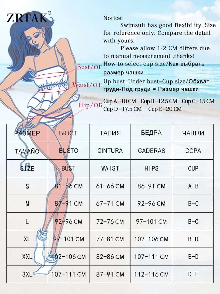 Zrtak Sexy Handwork Bikinis Small Ruffle Swimsuit 2025 Vintage Print Swimwear Women Bathing Suit Patchwork Bikini Set String