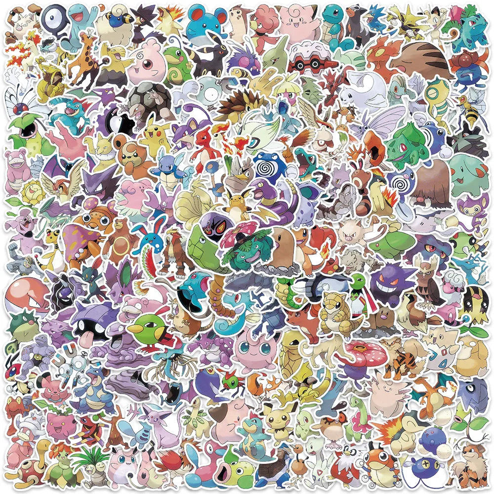 200PCS/Set Kawaii Pikachu Pokemon Stickers for Laptop Phone Suitcase Skateboard Guitar Cute Cartoon Stickers Kid Gift Toys