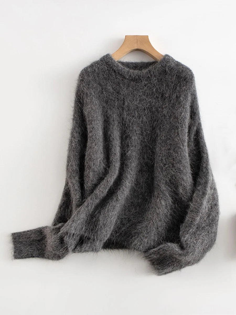 SuyaDream Warm Alpaca Pullovers for Woman, Dropped Sleeved Loose Sweaters, 2025 Fall Winter Top, Camel, Beige