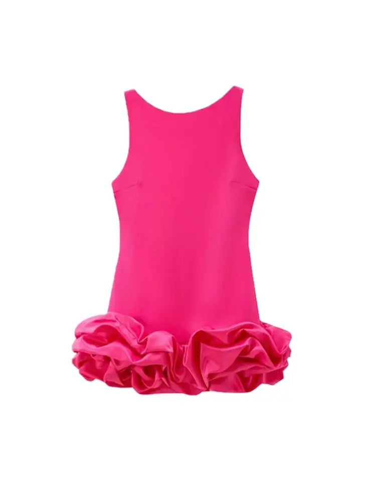 Women's Patchwork Voluminous Mini Dress, O-Neck, Backless With Zipper, Female Dresses, Sexy Fashion