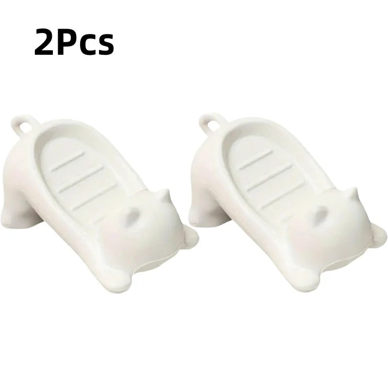 Cute Cartoon Cat Soap Dish with Drainage Plastic Holder for Bathroom Ideal for Soap and Sponges Storage Soap Holde Decorative