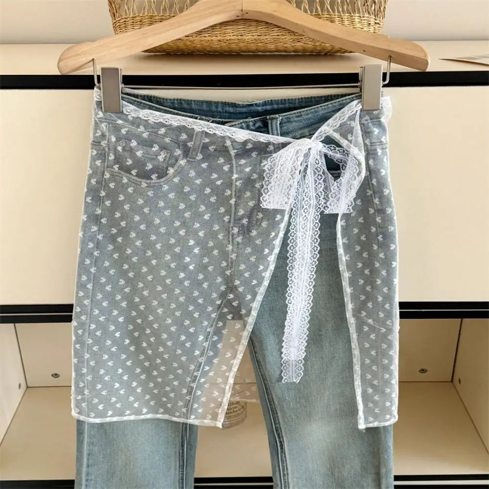 Fashion Lace Lace Layered Gauze Skirt Korean Version Unique Floral Skirt Lace Up Thin Lace Tie Up Spicy Girl Apron Spring
