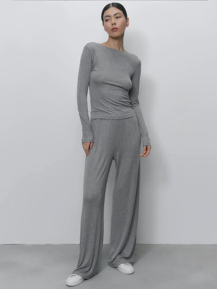 Hirsionsan Modal Soft Loose Sets Women 2026 Casual Two Pieces Long Sleeve T Shirts and High Waist Dresses Outfits Tracksuit