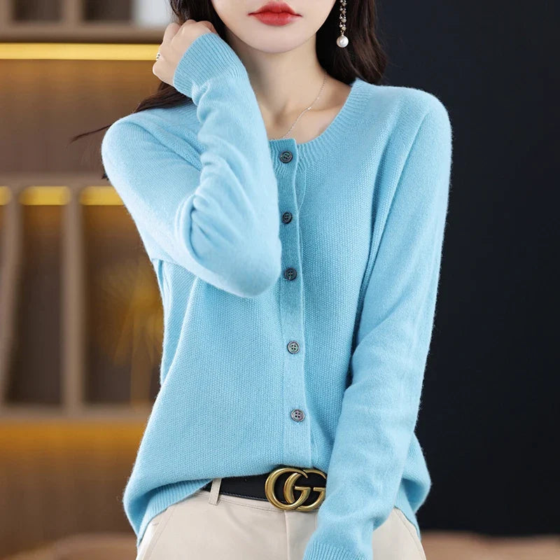 High-Grade Knit Sweater Crewneck Cardigan Coat Autumn And Winter New Middle-Aged And Elderly Women's Fashion ZD060
