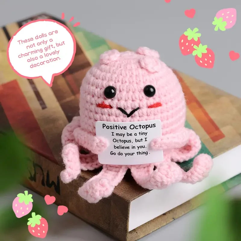 Mini Handmade Woolen Octopus Crochet Knitting, Positive Emotional Support Figure with Card, Creative Funny Decoration  Gift