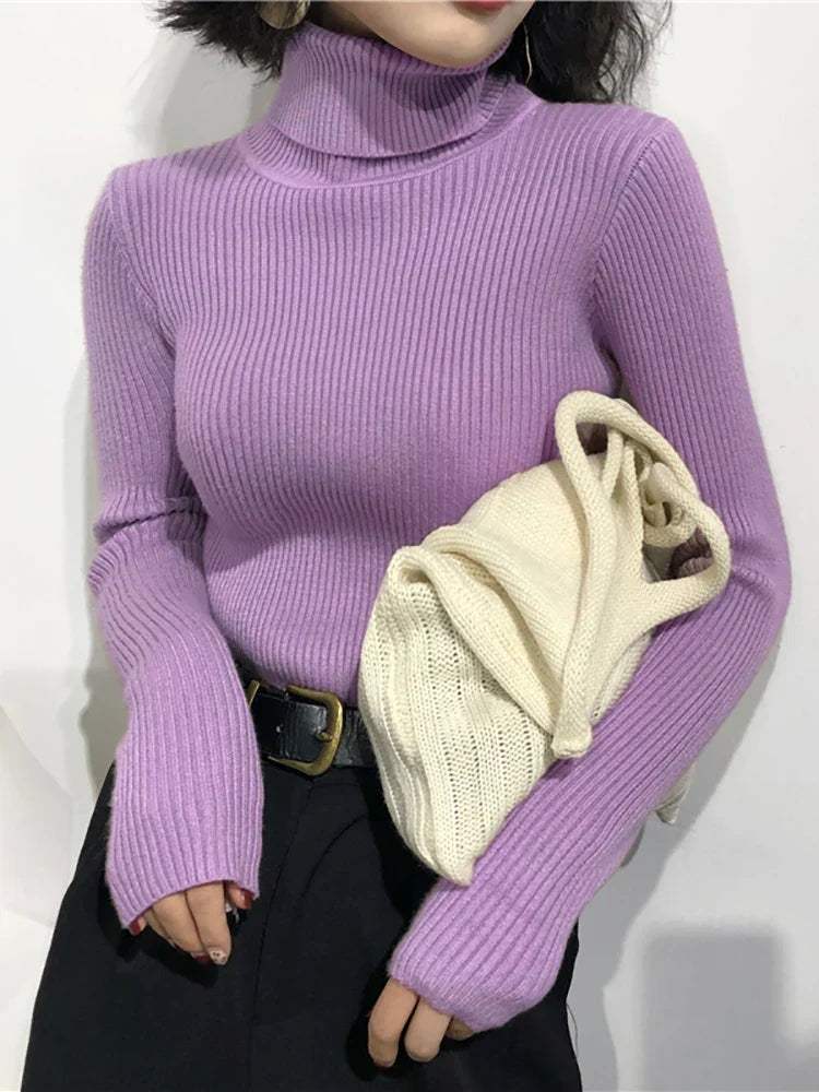 Turtleneck Sweater Womens 2026 Autumn Winter Tops Korean Slim Women Pullover Jumper Knitted Sweater Pull Femme Hiver Truien