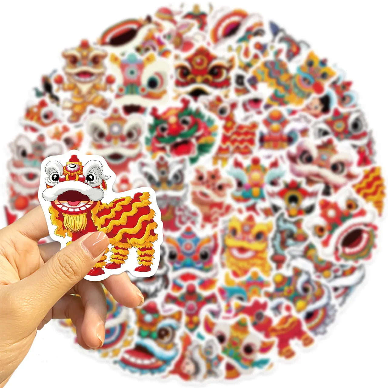50/100PCS Cartoon New Year Lion Dance Graffiti Stickers - DIY Guitar Notebook Luggage Waterproof Stationery Decorative Stickers
