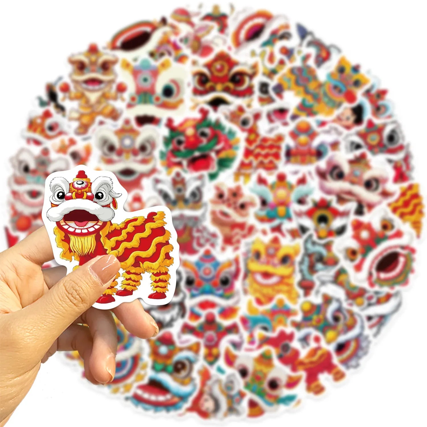 50/100PCS Cartoon New Year Lion Dance Graffiti Stickers - DIY Guitar Notebook Luggage Waterproof Stationery Decorative Stickers