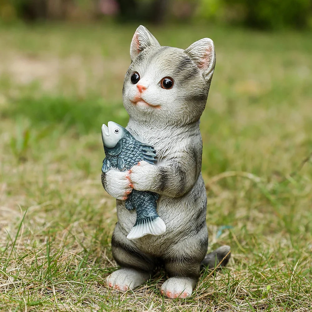 Cat Figurines Outdoor Garden Statues for Patio, Lawn Yard Decoration, Orange Cat Sculpture and Figurines Cat Lover Gifts Kitten