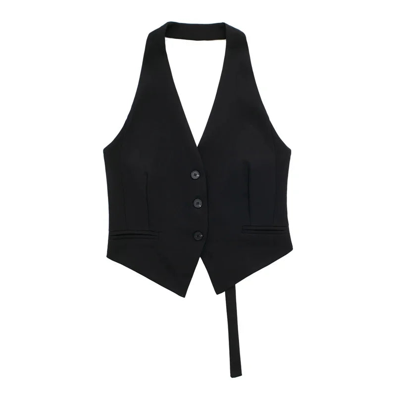 MUJER Off Shoulder Sleeveless Vest Women Black White Cropped Vest Woman Fashion Backless V Neck Short Coats Summer Waistcoat