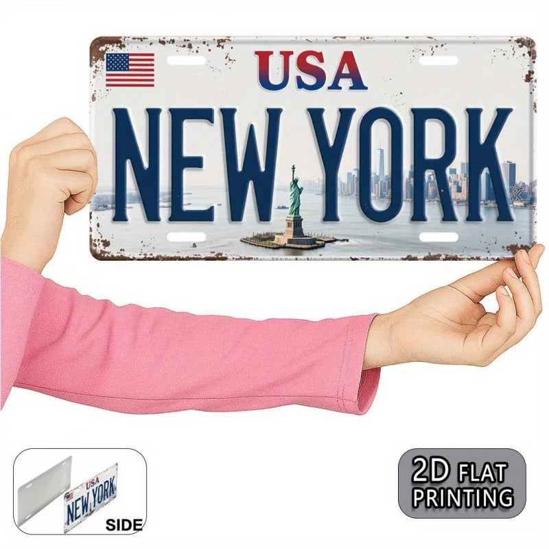 2DPlane，2DFlatbed Printing，1Pieces，New York American Retro Metal Aluminum License Plate Number Plate，Decorative Signs and Plaque