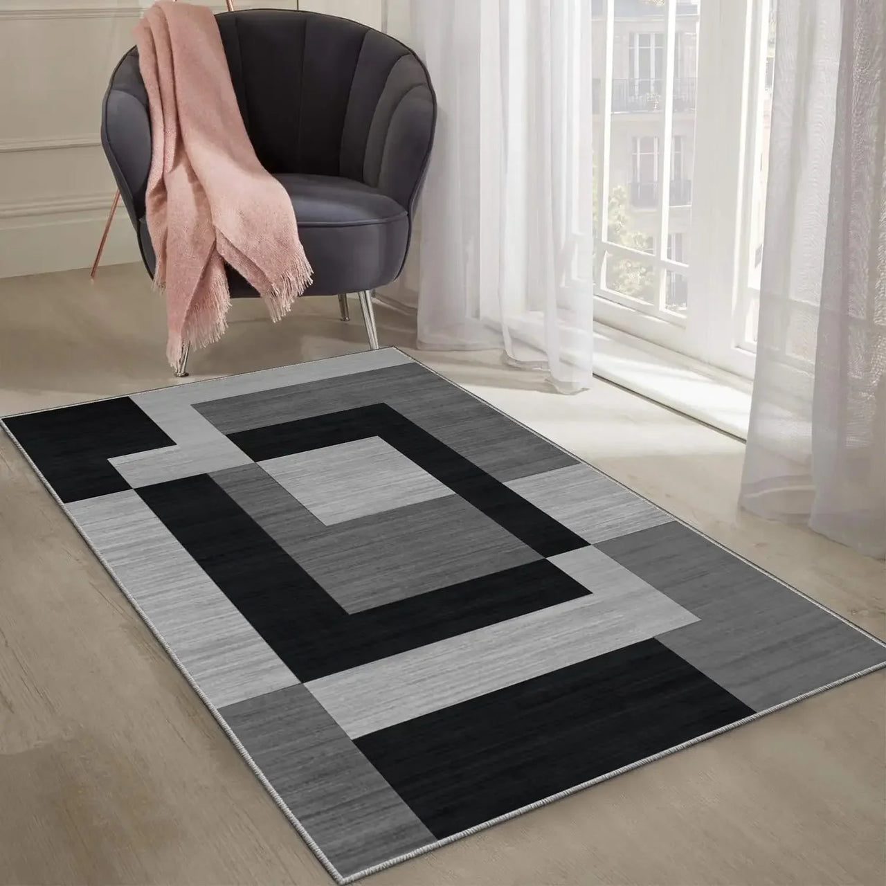VIKAMA Geometric Style Living Room Carpet, Durable And Slip-Resistant Sofa, Coffee Table Rug, Bedroom Floor Mat, Home Decoration