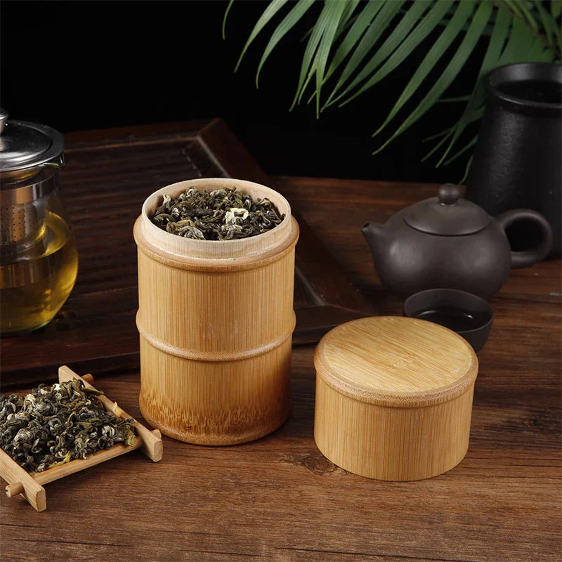 Natural Bamboo Tea Canister Food Storage Box Nut Spice Storage Box Tea Canister Eco-friendly Organizer Jar Kitchen Containers