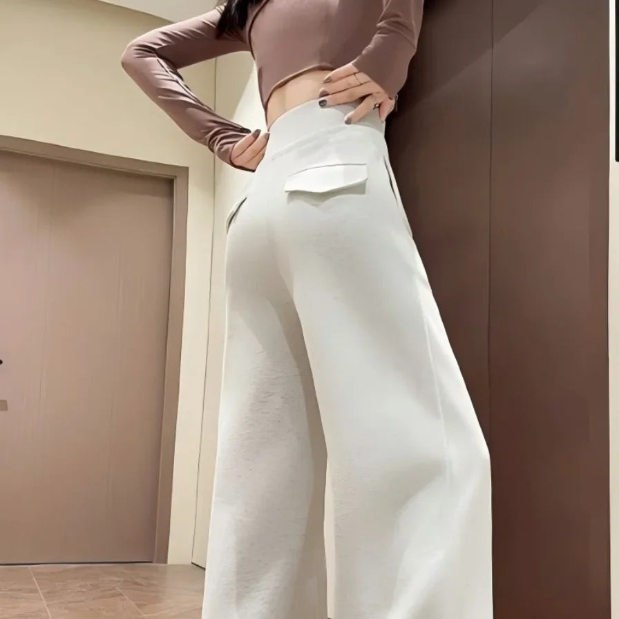 Women's gray sports high waist hanging loose slimming straight leg wide leg pants American sweatpants.