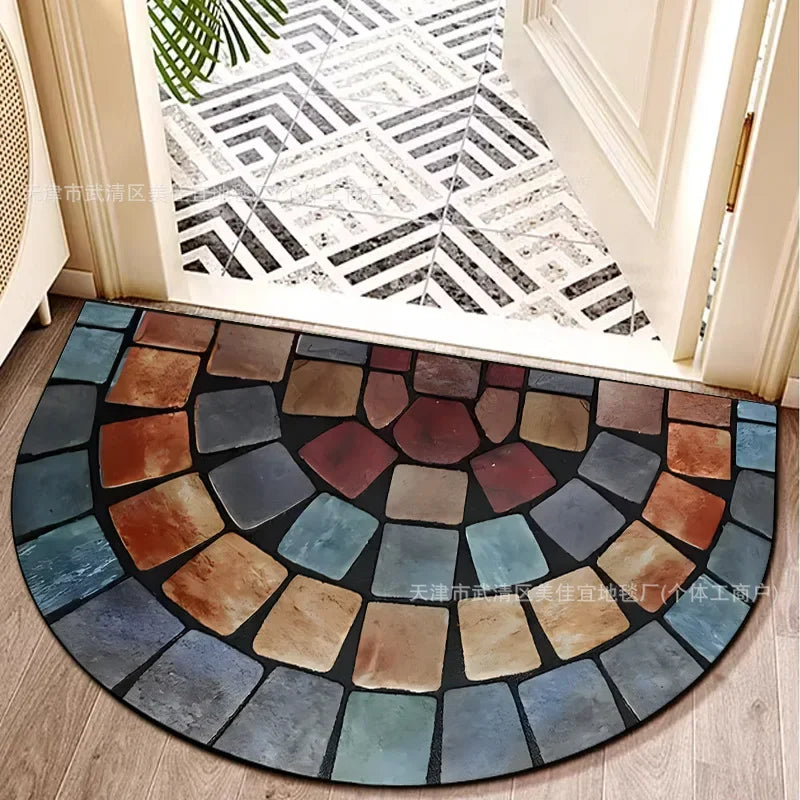 VIKAMA Bohemian Semi-Circular Carpet, Indoor And Outdoor Entrance Mat, Bathroom Door Mat, Soft And Anti-Slip Home Decoration.