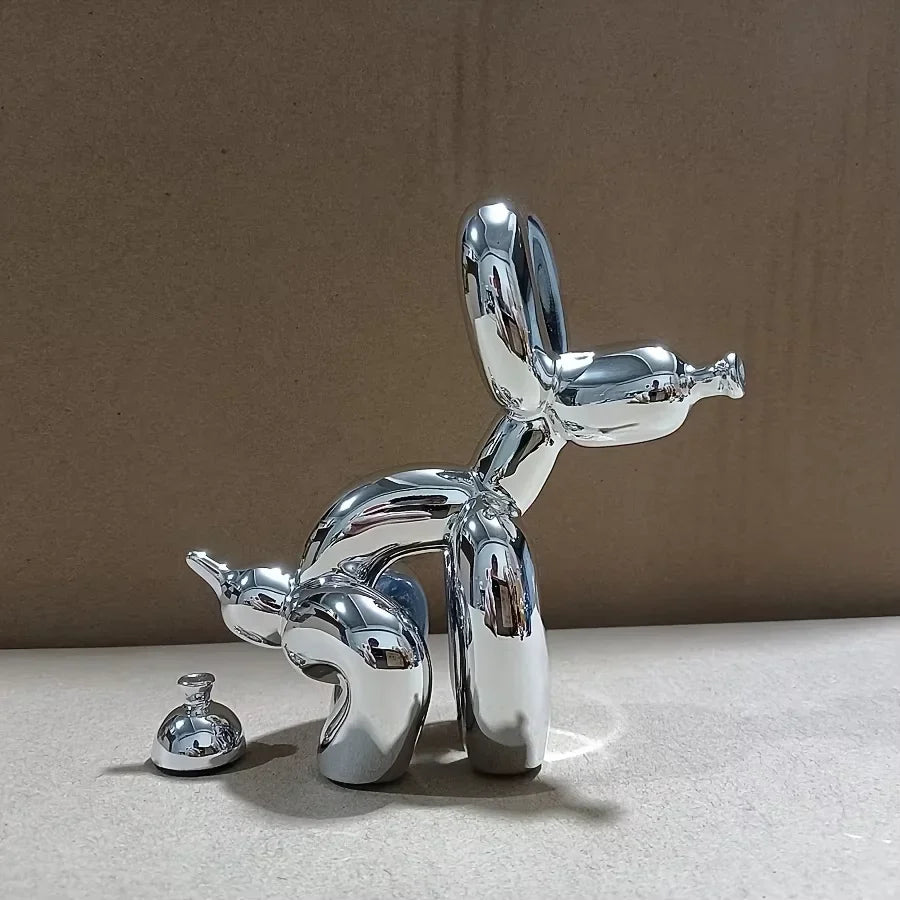 Modern Art Squat Balloon Dog Animal Decorative Statue, Suitable for Interior Living Room Farmhouse Bedroom Office Cabinet Wood