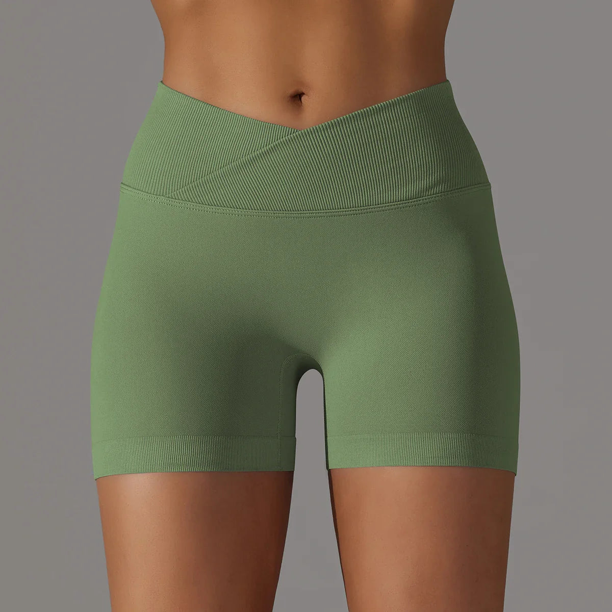 Women's sporty shorts with cross-waistband, yoga shorts, for gym workout, running, hip-enhancing,high-waisted yoga shorts.