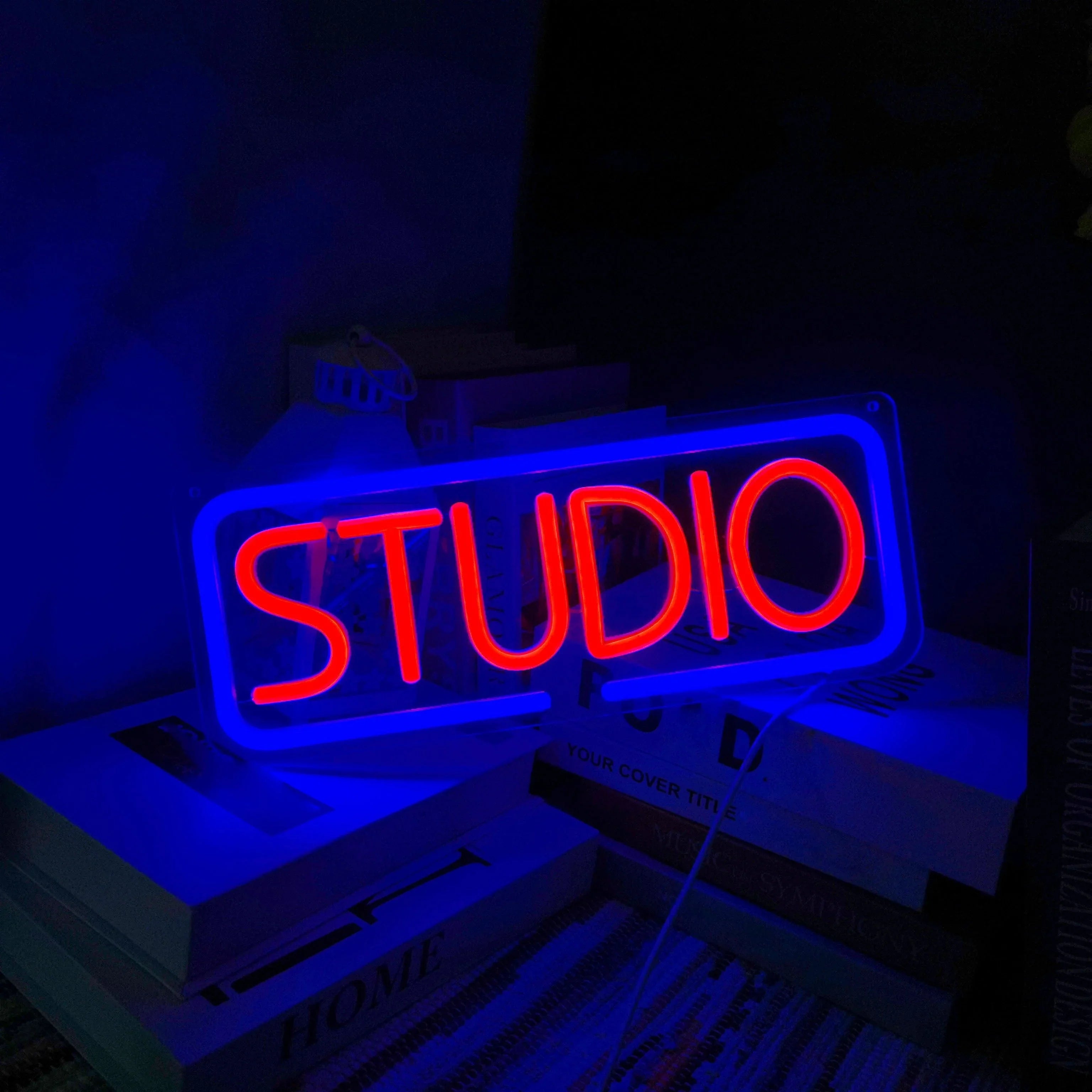 Studio Neon Sign Pink Blue LED Wall Art for Music Photo Studio Home Bar Cafe Decor Creative Business Lighting Vibrant Ambiance