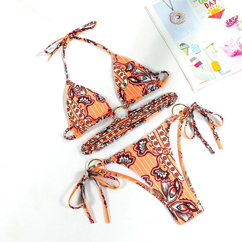 Extreme Print Bikini for Women Cut Out Swimwear Low Waist Swimsuit Micro Bikinis Set Bathing Suit Triangle Beachwear 2024