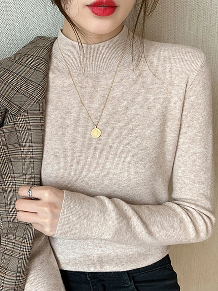 AOSSVIAO Turtleneck Sweater Women Fashion 2026 New Stretch Tops Women Knitted Pullovers Long Sleeve Bottoming Knitted Sweater