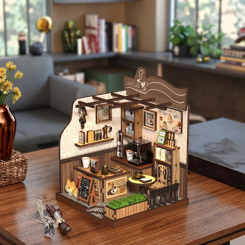 New Arrival DIY Miniature Cafe Wooden Creative 3D Bookend DIY Craft Kit - Handmade Gift House for Christmas, Black Friday