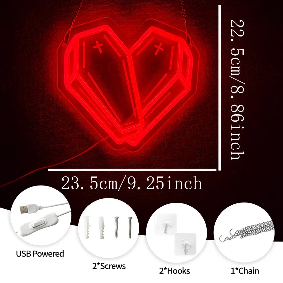 Halloween Neon Sign, Red Coffin Led Luminous Icon 3D Sculpture, Usb Powered, Used For Room, Horror Space, Game Room Decor.