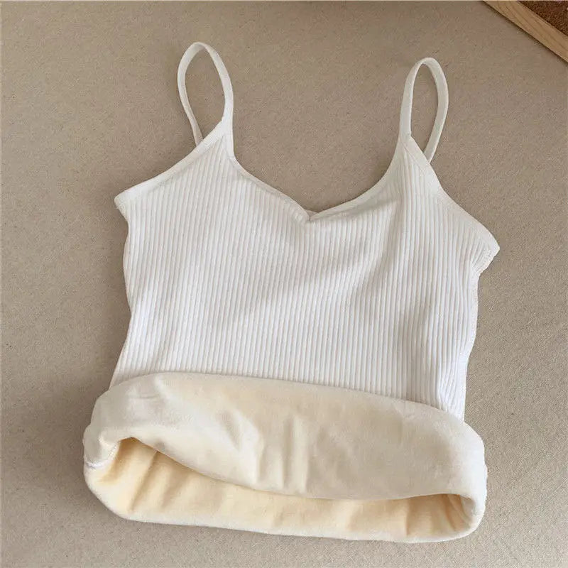 Women Sexy Solid Color Tops Thermal Casual Comfortable Elasticity Crop top Black Thin Velvet Sleeveless  Underwear Tank Top