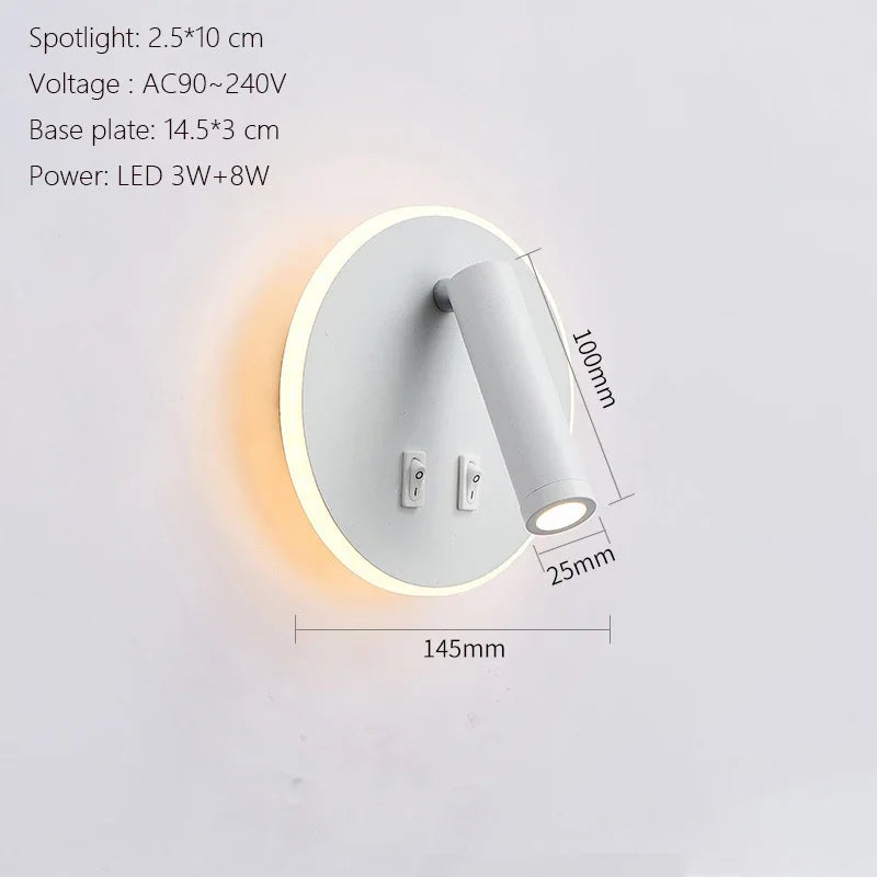 Modern Minimalist Led Wall Lamp USB Charging Indoor Bedroom Lamp Hotel Bedside Reading Lamp Wall Lights Sconce Switch AC 90~240V