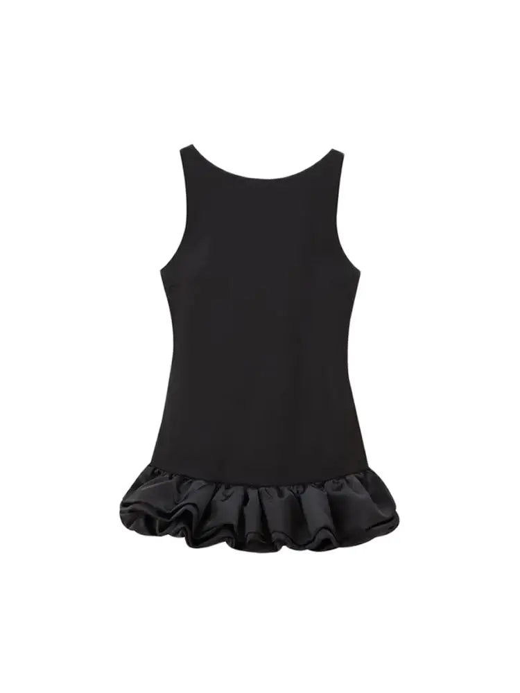 Women's Patchwork Voluminous Mini Dress, O-Neck, Backless With Zipper, Female Dresses, Sexy Fashion