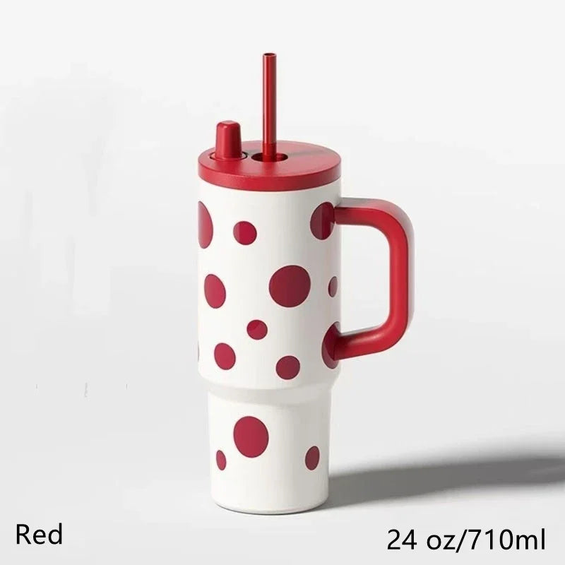 24oz Portability Tumbler with Handle Straw Lid Large Volume Stainless Steel Vacuum Insulated Cup Keep Cold Travel Mug