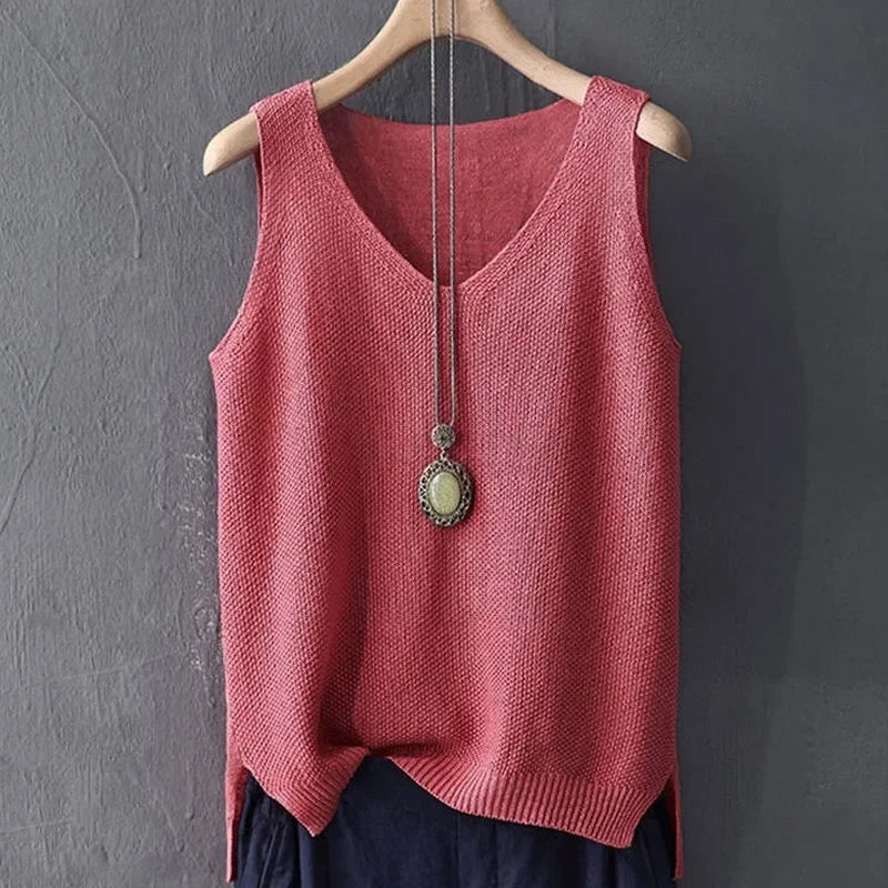 Fashion Woman Blouses 2024 V-neck Knitted Blouse Shirt Women Clothes Sleeveless Summer Blouse Women Womens Tops And Blouses C860