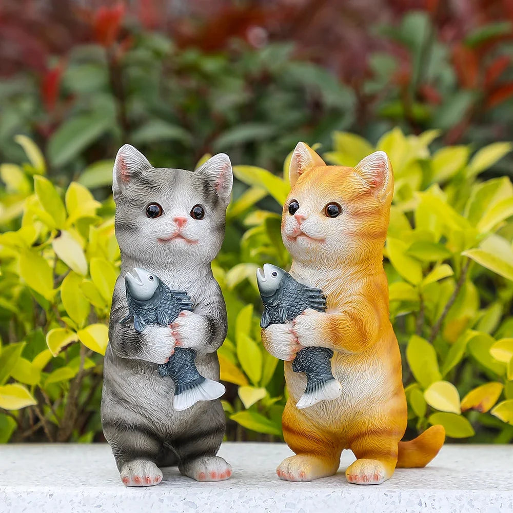 Cat Figurines Outdoor Garden Statues for Patio, Lawn Yard Decoration, Orange Cat Sculpture and Figurines Cat Lover Gifts Kitten