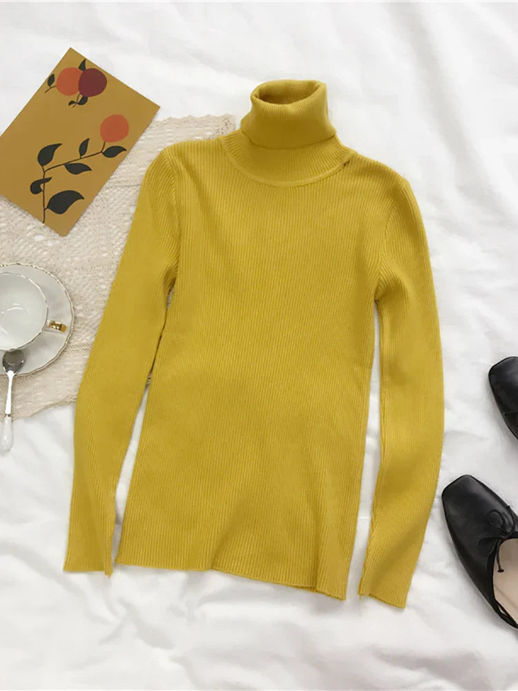 2026 Autumn Winter Thick Sweater Women Knitted Ribbed Pullover Sweater Long Sleeve Turtleneck Slim Jumper Soft Warm Pull Femme
