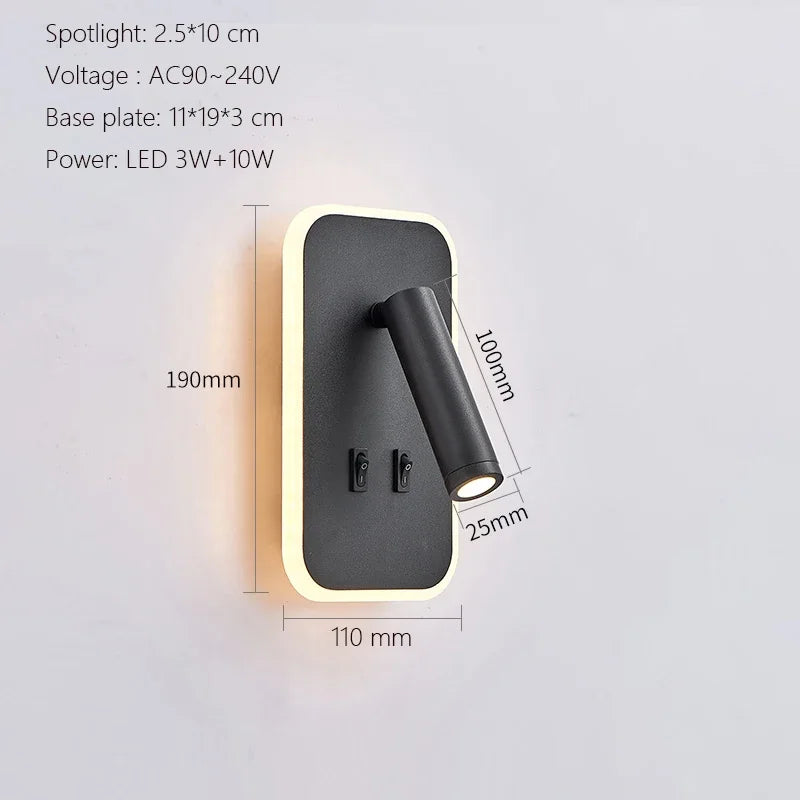 Modern Minimalist Led Wall Lamp USB Charging Indoor Bedroom Lamp Hotel Bedside Reading Lamp Wall Lights Sconce Switch AC 90~240V