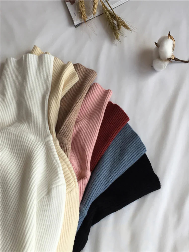 2026 Autumn Winter Thick Sweater Women Knitted Ribbed Pullover Sweater Long Sleeve Turtleneck Slim Jumper Soft Warm Pull Femme