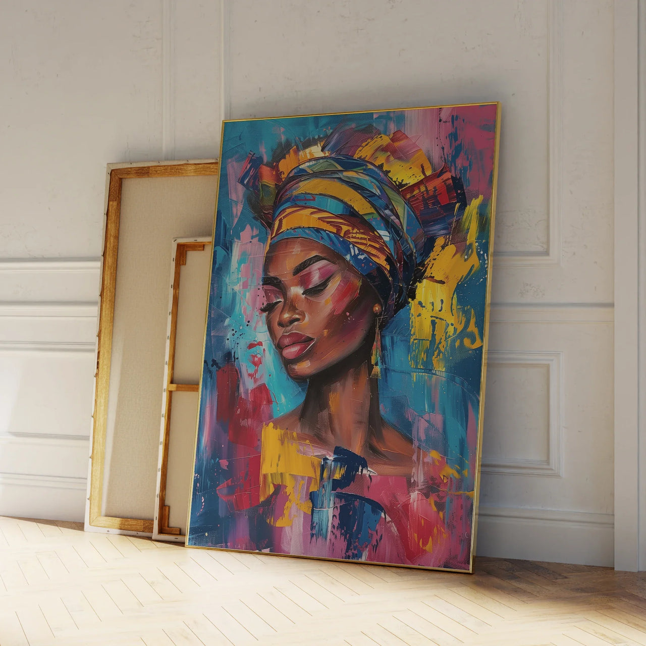 Modern Black Woman Painting Fashion Portrait Wall Art Aluminum Frame Prints Canvas Painting Poster Living Room Home Decor