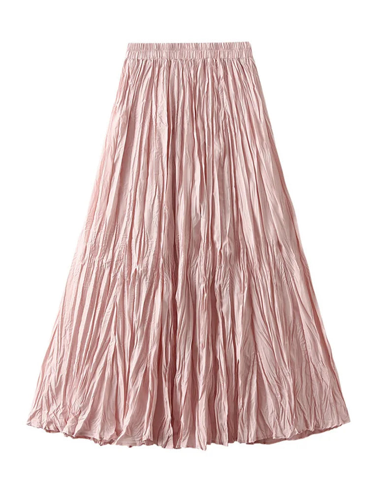 KarSaNy Long Pleated Skirts For Woman High Waist Large Hem White Skirt Summer Women's A Line Maxi Skirts For Women 2026 Long