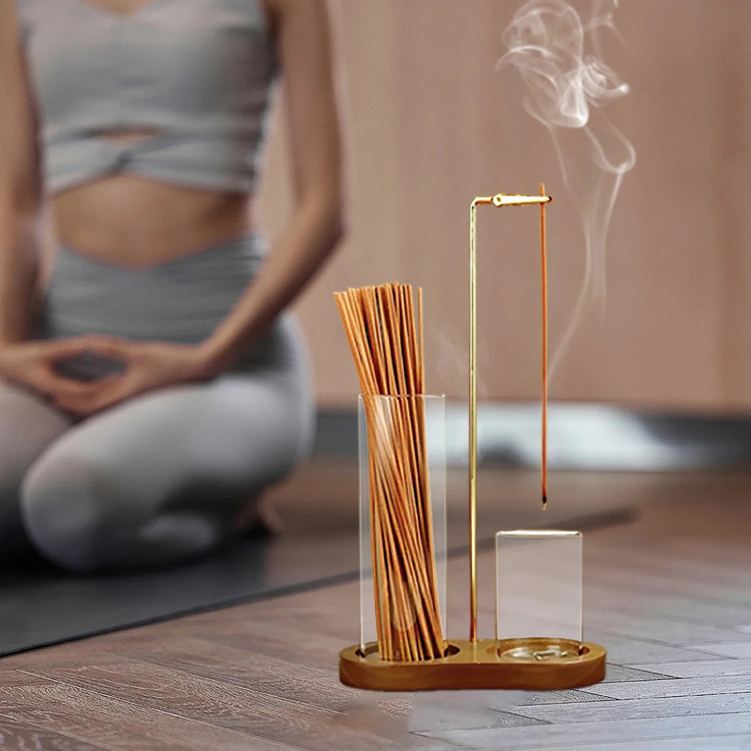 2 in 1 Incense Holder for Sticks Anti-Ash Flying Incense Burne with Glass Ash Catcher and Sticks Organizer for Meditation Yoga