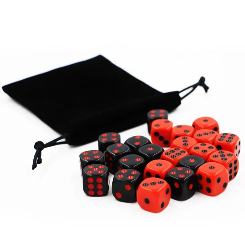 24 PCS/Set Dice  with Velvet Bag Red/Black Dice SET 16mm