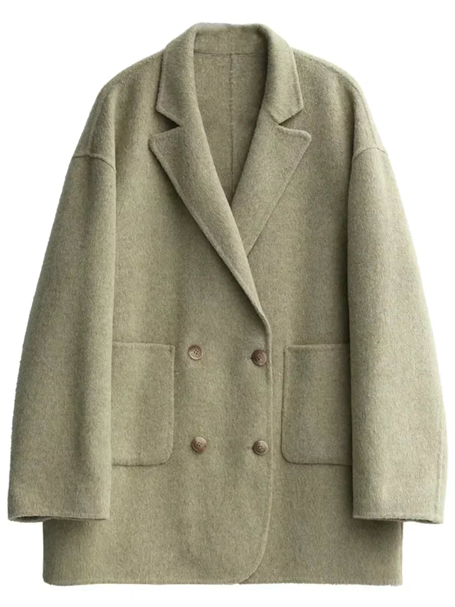 CHIC VEN Women's Woolen Coats Loose Casual Double Breasted Retro Double-sided Jacket Office Lady Outerwear Autumn Winter 2026