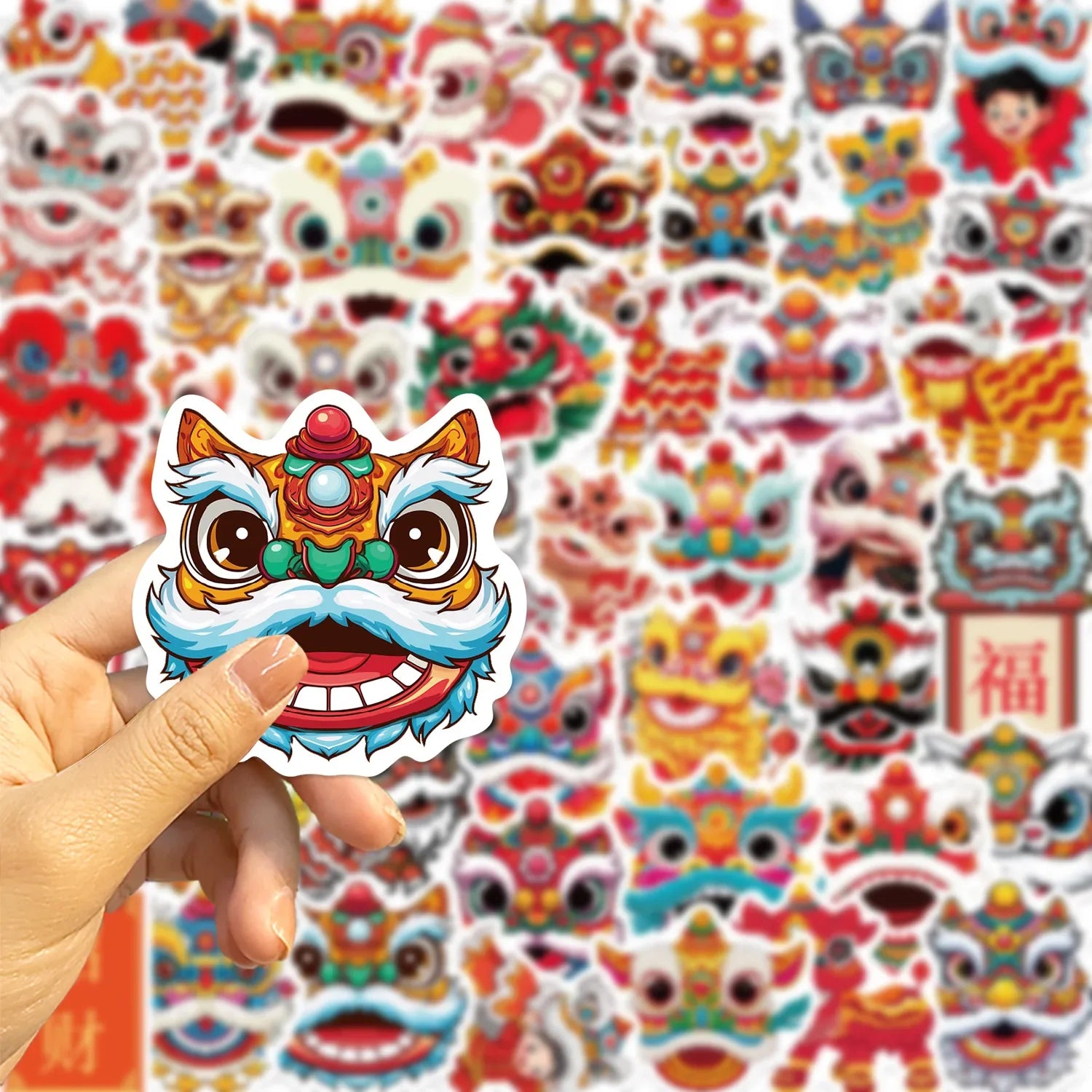 50/100PCS Cartoon New Year Lion Dance Graffiti Stickers - DIY Guitar Notebook Luggage Waterproof Stationery Decorative Stickers