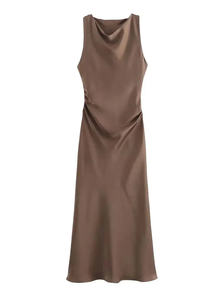 Satin Long Dresses for Women 2026 Summer Slip Midi Dress Woman Sexy Evening Party Dress Sleeveless Female Elegant Dresses