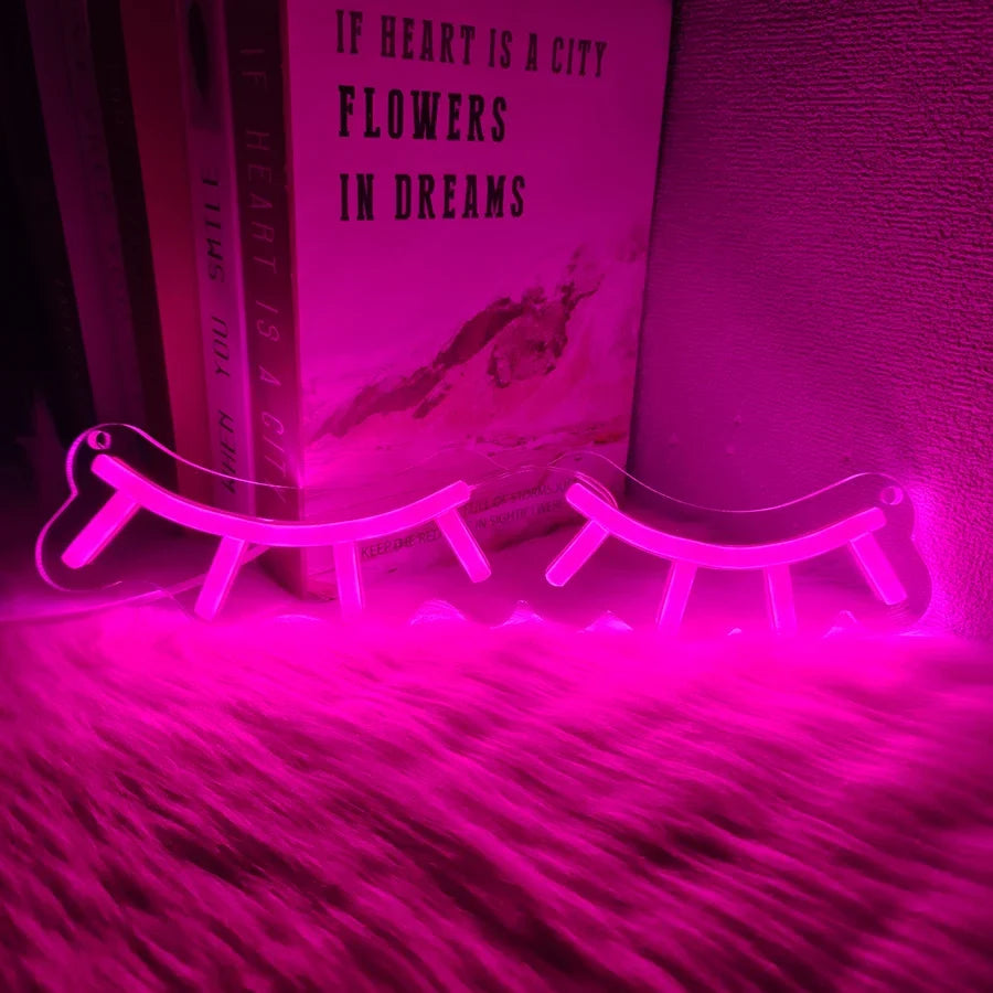 Pink Eyelash Led Neon Sign, Suitable For Eyelash Room Decor, Art Wall Lamp In Dressing Room And Beauty Salon, Powered By Usb.