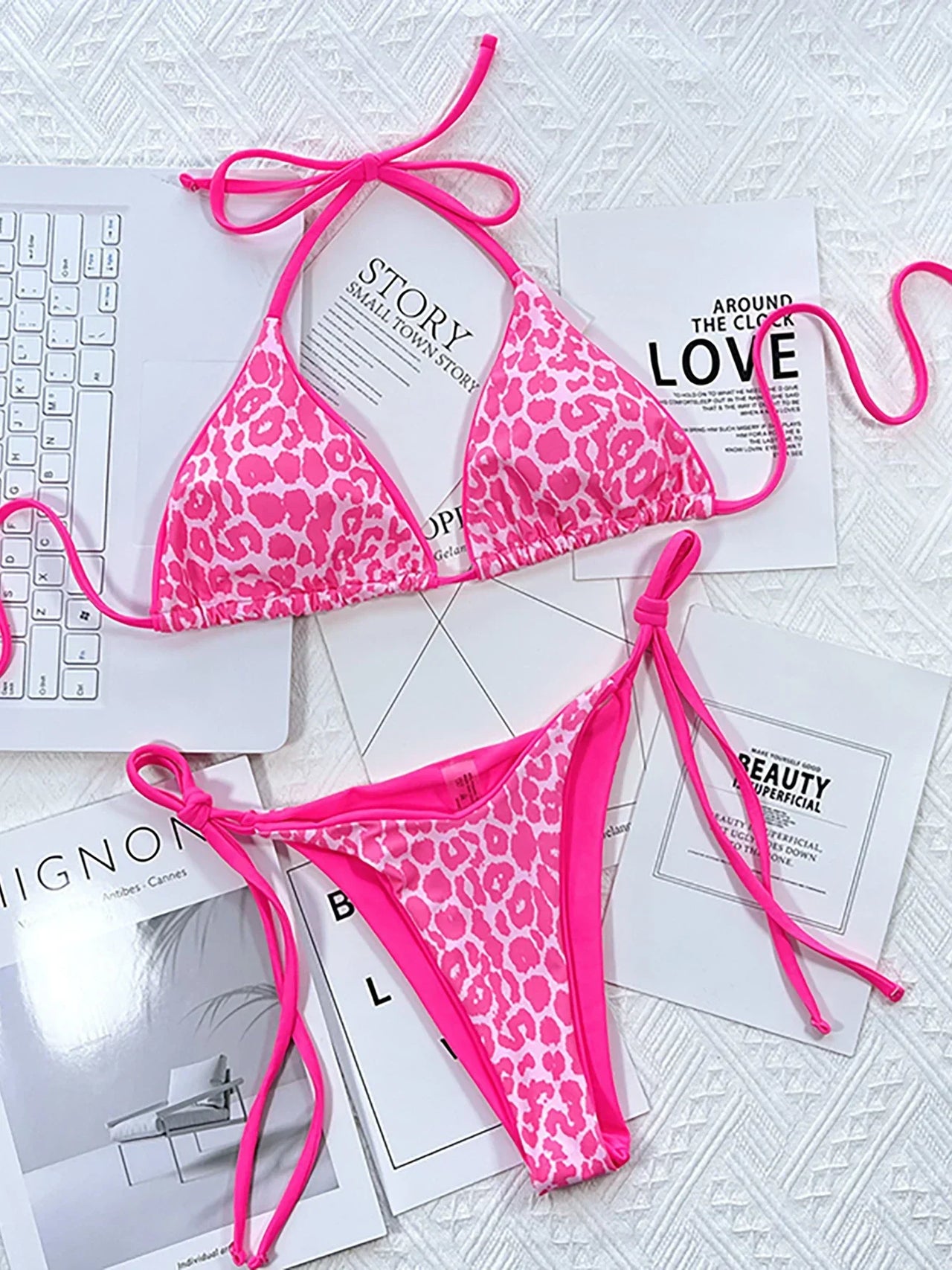 Sexy Leopard Micro Bikini 2025 Women Swimsuit Female Swimwear Thong Bikinis Set Brazilian Halter Beach Wear Lace Up Bathing Suit