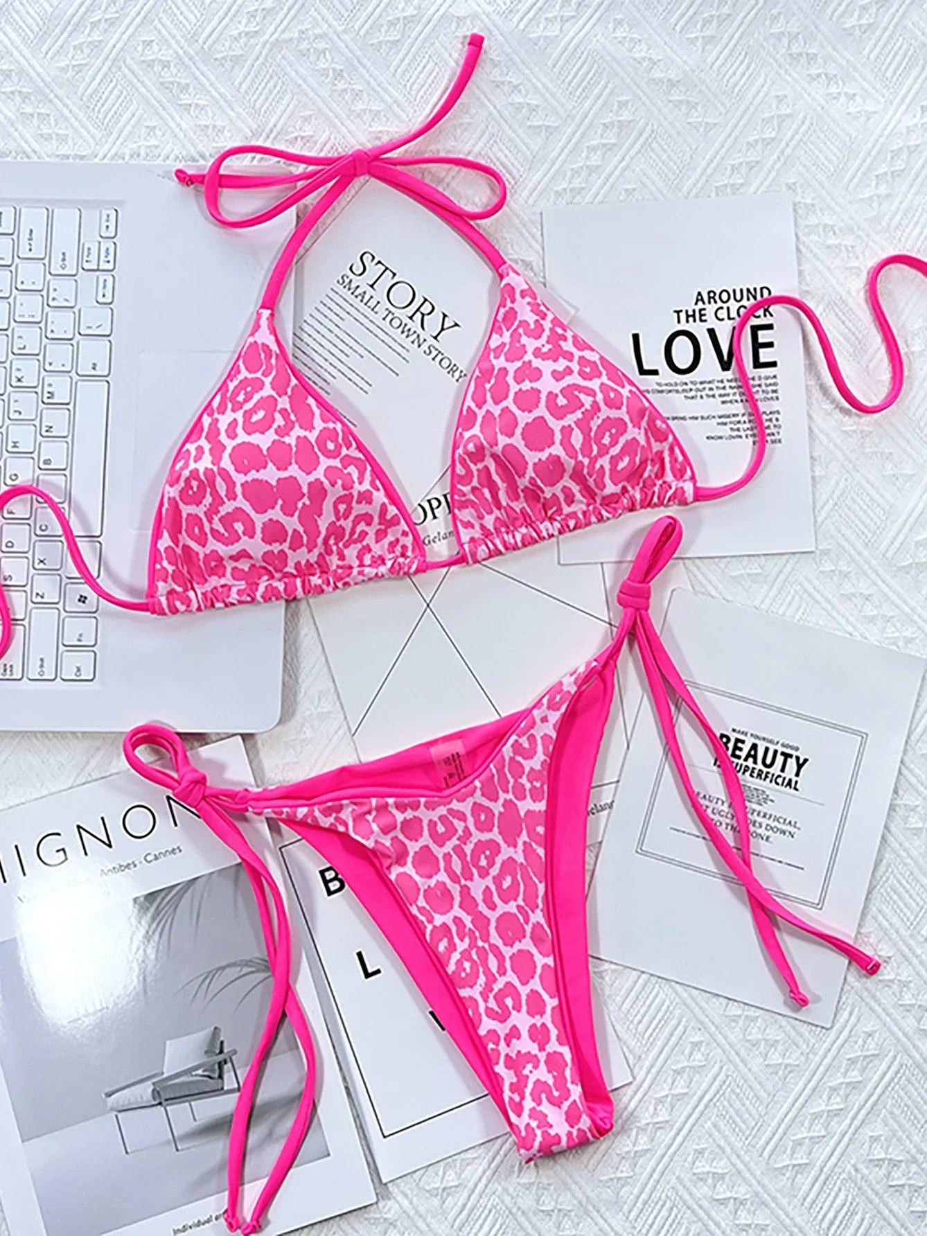 Sexy Leopard Micro Bikini 2025 Women Swimsuit Female Swimwear Thong Bikinis Set Brazilian Halter Beach Wear Lace Up Bathing Suit