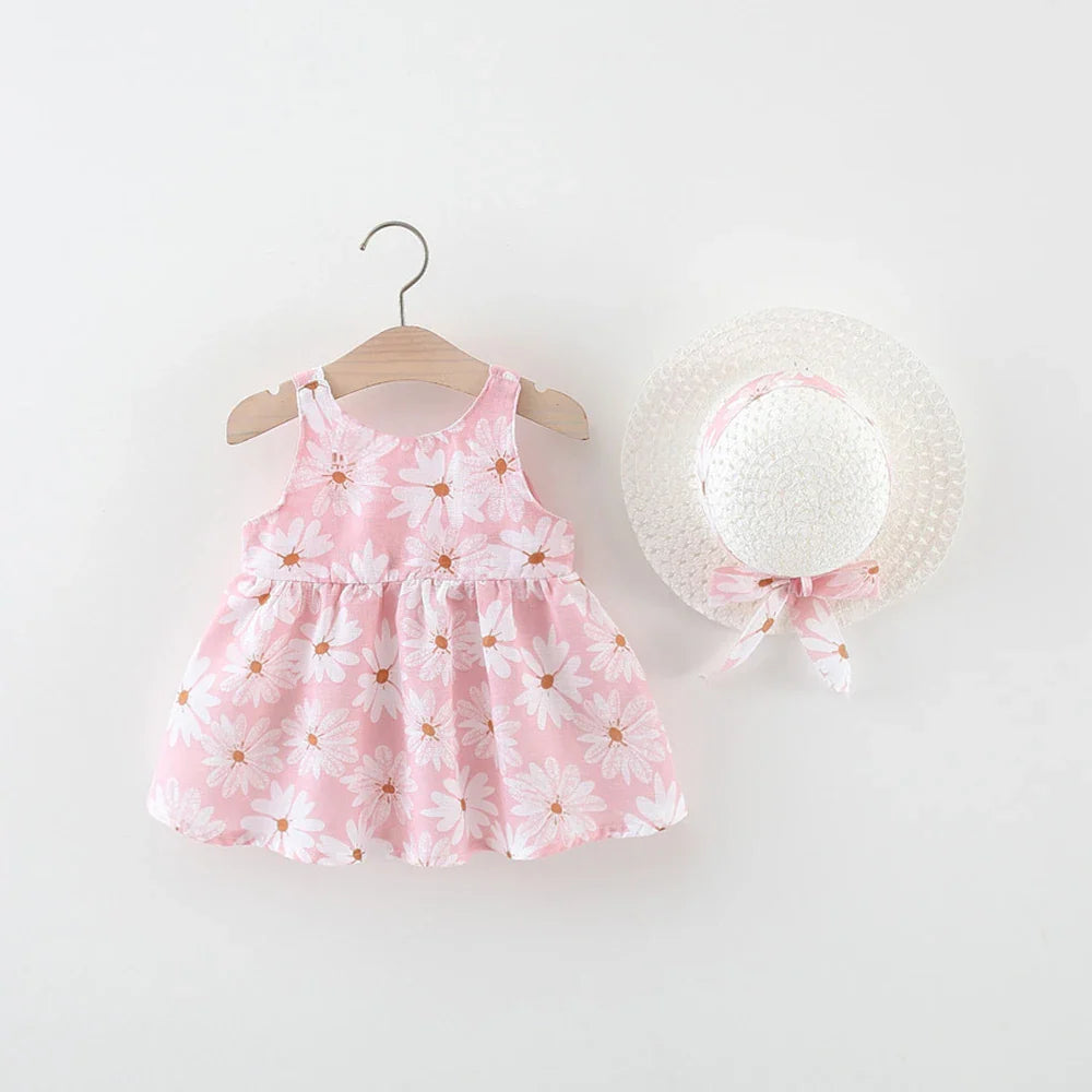 Baby Girl Dress Summer All-Over Daisy Print Spaghetti Strap Girl Dress Adorable Bow Beach Baby Dress Baby Girl Clothes