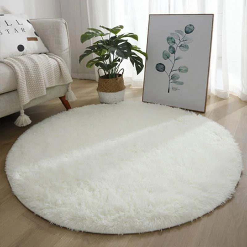 VIKAMA Pink Round Carpet Fluffy Soft Area Floor Mat Children Girls Room Princess Castle Plush Carpet Living Room Home Decor